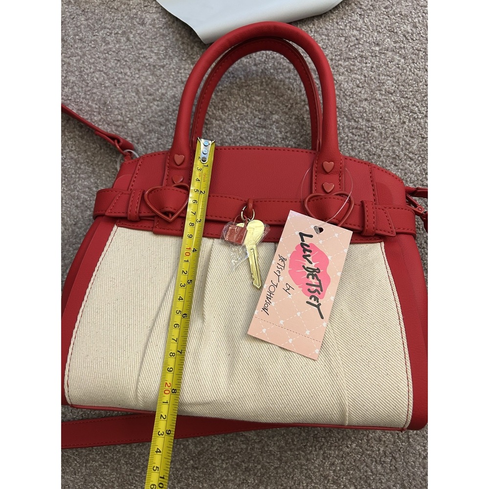Luv Betsey by Betsey Johnson Satchel Womens Small Red Cream NEW Heart Crossbody - Picture 9 of 15